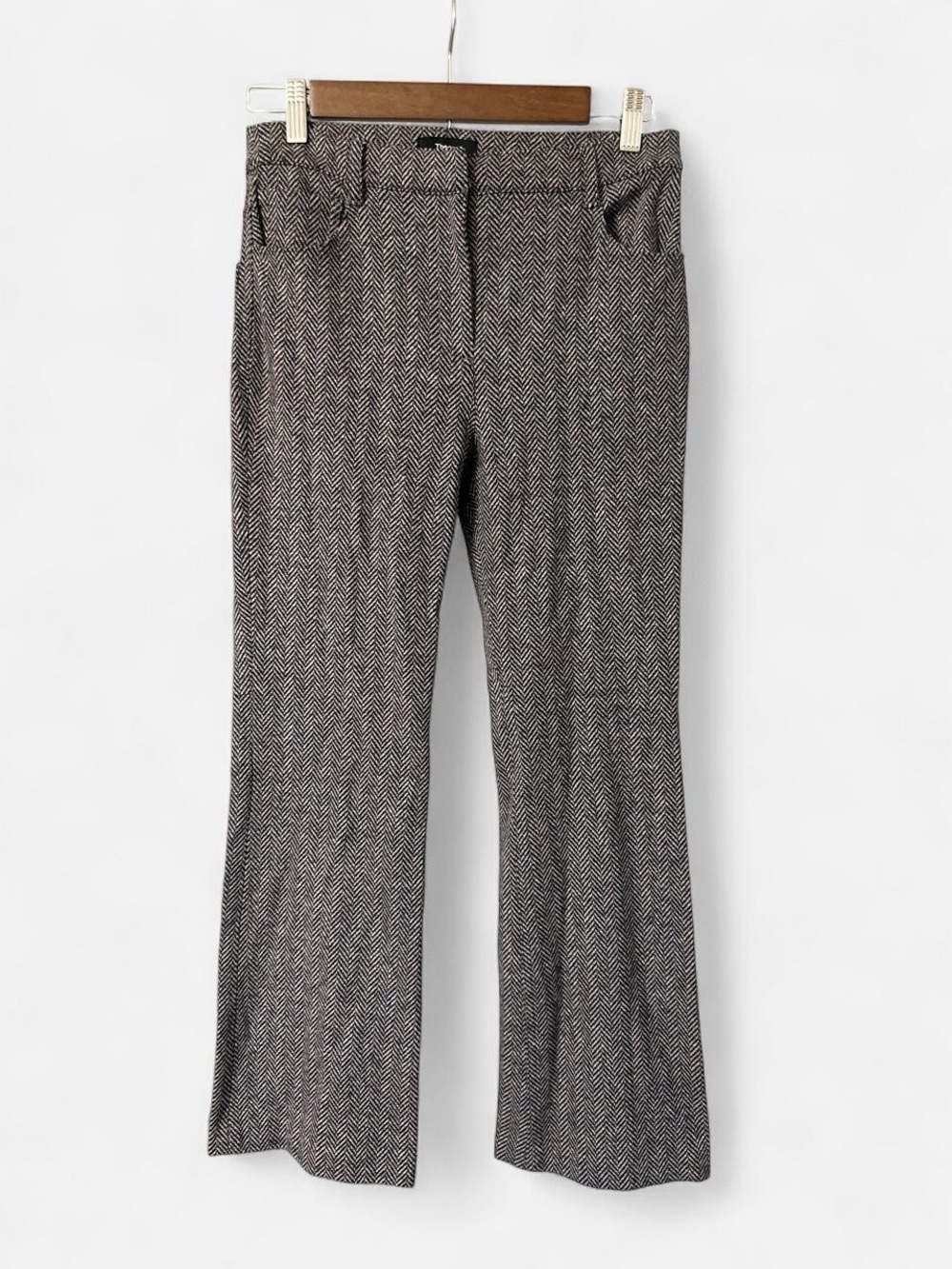 Theory Abbot Knit Chevron Herringbone Wool Blend Kick Cropped Flare Pants Size 0